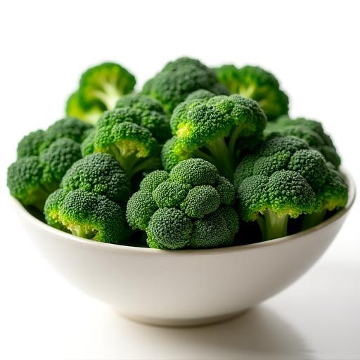 Lush green broccoli florets artfully arranged in a ceramic bowl